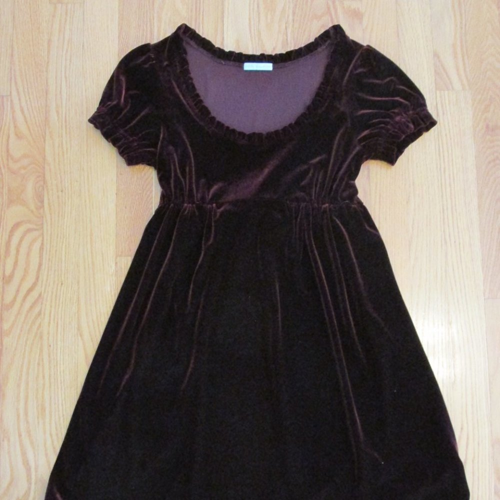 CALME GIRL'S SIZE M DRESS BURGUNDY VELOUR CHRISTMAS HOLIDAY PARTY SS RUFFLE